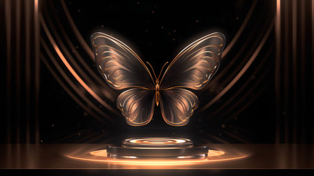 Butterfly on a podium in the dark. 3d renderingの素材