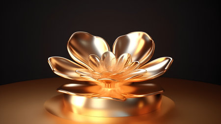 golden flower isolated on black background. 3d render illustration.の素材