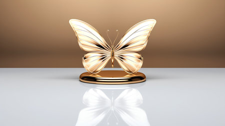 Butterfly on a golden pedestal. 3D illustration.の素材