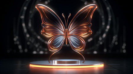 Butterfly on a pedestal in the dark. 3d renderingの素材