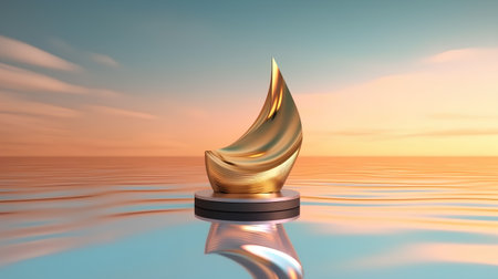 golden sailboat on the sea at sunset - 3d renderの素材
