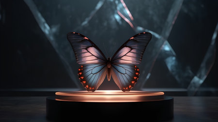 Butterfly on the podium in the dark. 3d renderingの素材