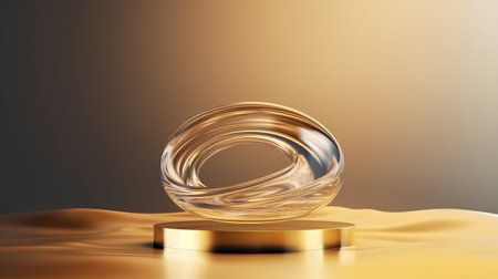 Abstract 3d render of golden podium with waves. Vector illustration.の素材