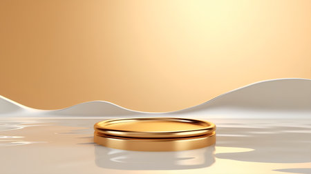golden podium on a white background with a splash of milk. 3d renderの素材