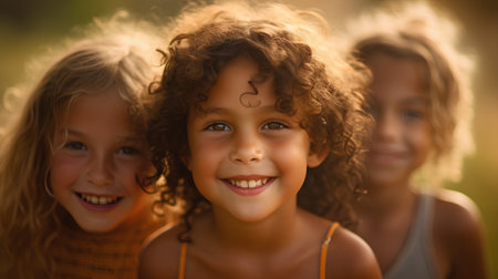 Portrait of a smiling girl with her friends in the background.の素材
