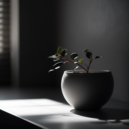 Small plant in a pot on a black background. 3d renderingの素材