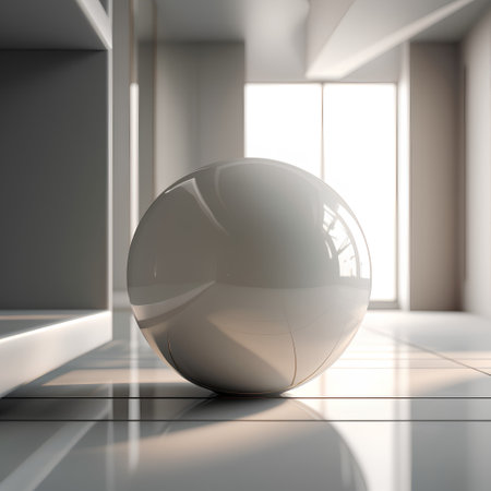 3d render of a white sphere in a room with a windowの素材