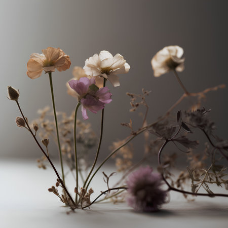 Beautiful dried flowers on a gray background. Selective focus.の素材