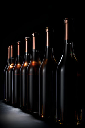 Bottles of red wine on a black background. 3d renderingの素材
