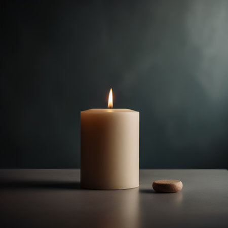 Burning candle on dark background. Shallow depth of field.の素材