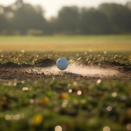 Golf ball on the sand of a beautiful golf course at sunriseの素材