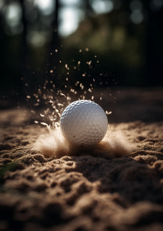 Golf ball on the sand of a golf course. Selective focus.の素材