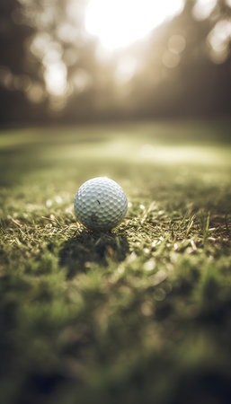 Golf ball on green grass ready to play. Vintage tone.の素材