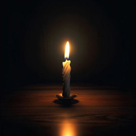 Burning candle on a dark background, close-up, 3d renderingの素材