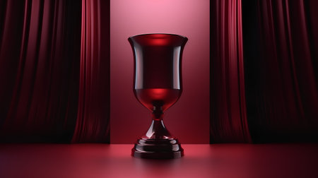 Cinema scene with red curtains and glass trophy, 3d renderの素材