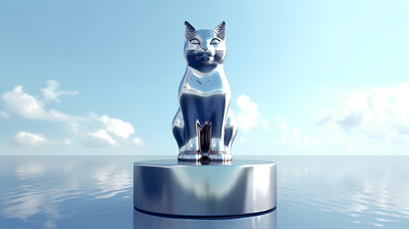 cat statue on pedestal with blue sky background. 3d renderの素材