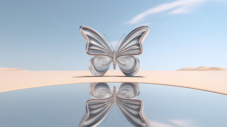 Butterfly reflected in the water. 3D render. High resolution.の素材