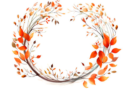 Watercolor autumn wreath with leaves and branches on white background.の素材