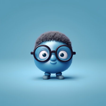 Funny blue character with eyeglasses and afro hairstyleの素材