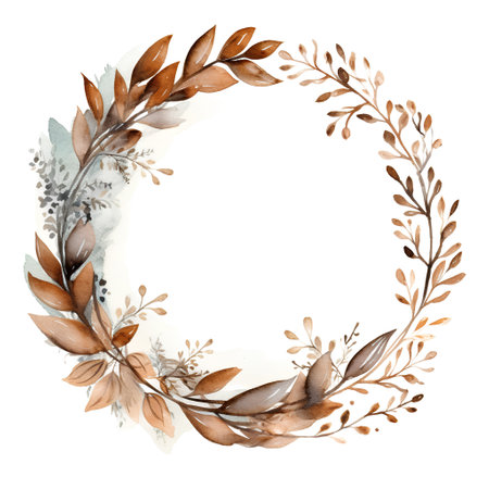Beautiful vector image with nice watercolor leaves and branches wreathの素材