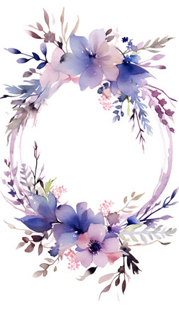 Watercolor floral wreath. Hand painted illustration. Spring flowers.の素材