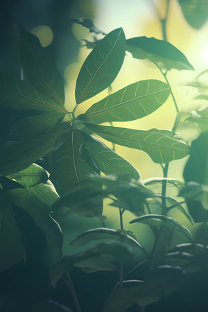 Green leaves background. Nature and environment concept. Vintage tone filter.の素材