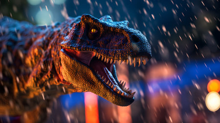 Dinosaur in the rain, close-up. 3d renderingの素材