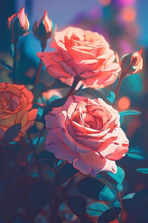Beautiful roses in the garden. Vintage style toned picture.の素材