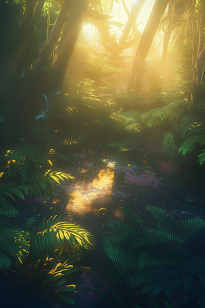 Tropical jungle. 3D render of a fantasy forest.の素材