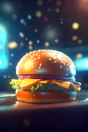 Hamburger on a dark background. 3d rendering, 3d illustration.の素材