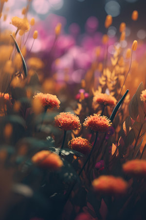 Flowers in the meadow with bokeh effect. Nature backgroundの素材