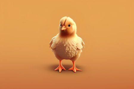 chick isolated on orange background. 3d rendering, 3d illustration.の素材