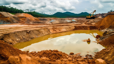 Open pit mine. Open pit mining of iron ore. Industrial backgroundの素材