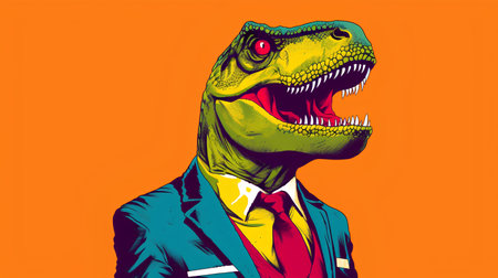Businessman with dinosaur head. Vector illustration in pop art style.の素材