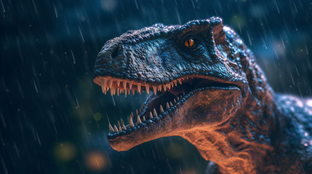 Dinosaur in the rain. 3d rendering, 3d illustration.の素材
