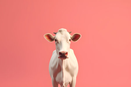 White cow isolated on a pink background. 3d rendering, 3d illustration.の素材
