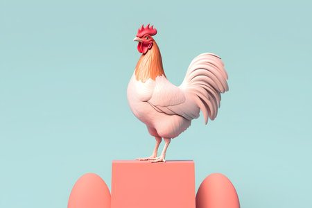 Rooster standing on a pedestal. 3D rendering, 3d illustration.の素材