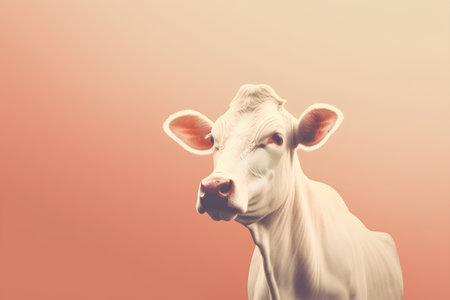 Portrait of a white cow on a gradient background. Close-upの素材