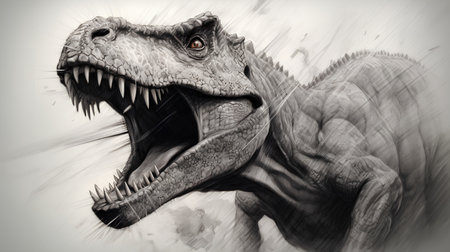 Digital Illustration of a Tyrannosaurus Rex Dinosaur in Black and Whiteの素材