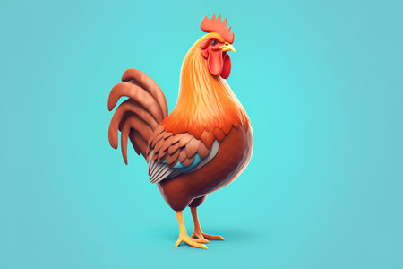 Rooster isolated on blue background. 3d illustration. 3D renderingの素材