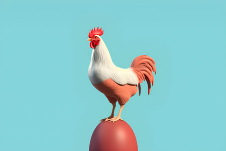 Rooster on the egg. 3D illustration. Copy space.の素材