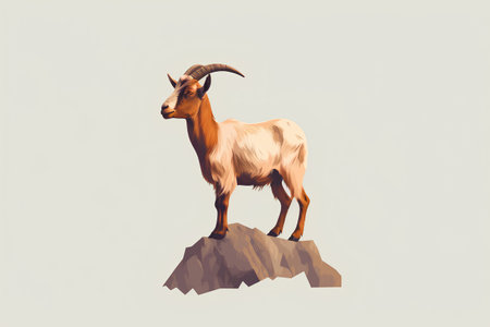 Goat standing on a rock. Vector illustration in retro style.の素材