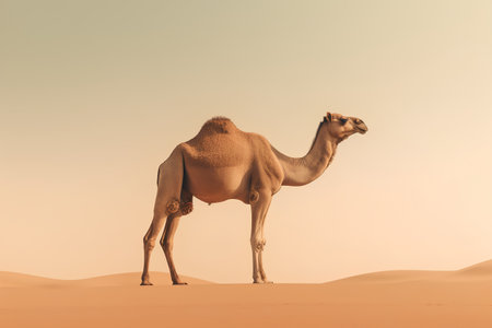 Camel in the desert. 3d illustration. Vintage style.の素材