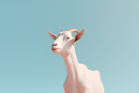 White goat on a blue background. 3d rendering, 3d illustration.の素材