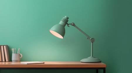 Interior of modern living room with green wall, table lamp and books. 3d renderの素材