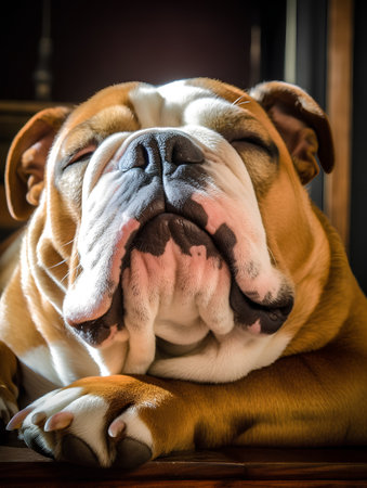 english bulldog close-up portrait. selective focus on the eyeの素材