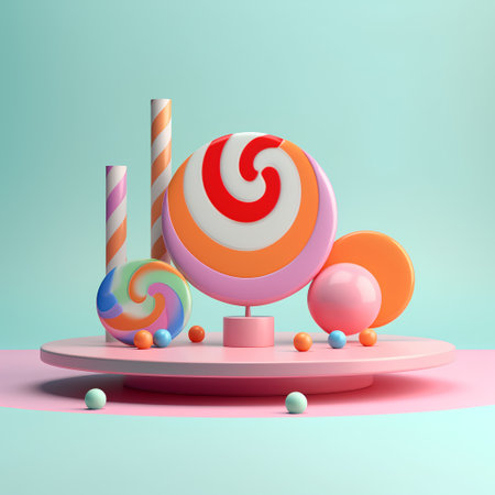 3d render of lollipops and candies in pastel colorsの素材