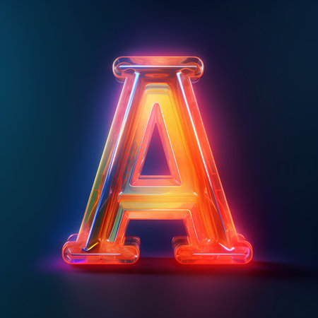 Neon letter A in the style of neon tubes. Vector illustrationの素材