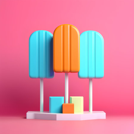 3d render of colorful ice cream on a pink background. Minimal style.の素材