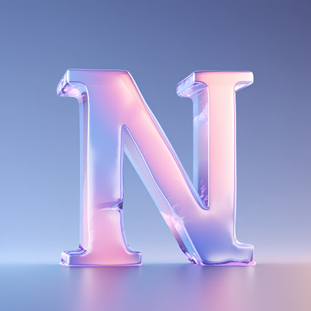 Glossy holographic letter N uppercase. 3D renderingの素材